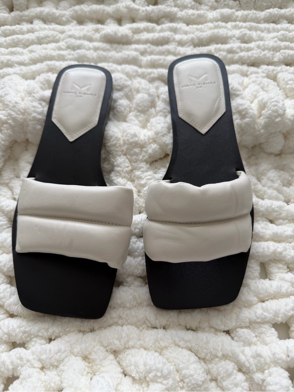 Marc Fisher White Padded Slide with Black Trim